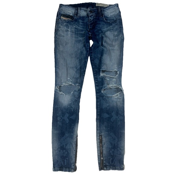 Diesel Grupee Zip Ankle Super Slim Skinny Low Waist Jeans 25x32 Stretchy ITALY - Picture 1 of 16